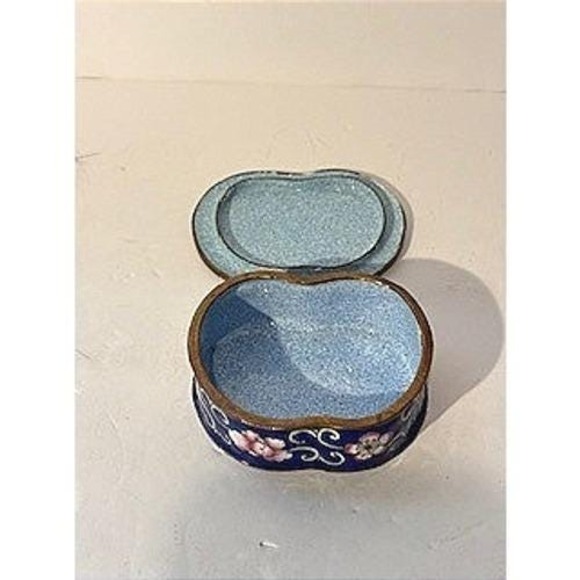 Vintage Butterfly Trinket Keepsake Box Cobalt Blue Enamel Cloisonne Storage - Picture 7 of 14